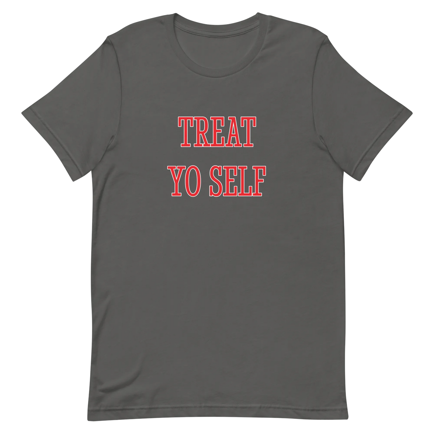 Treat Yo Self Tee in Asphalt flatlay