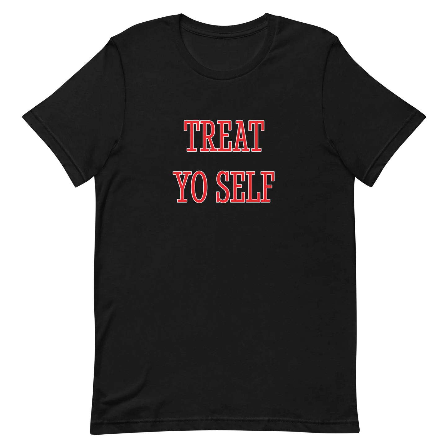Treat Yo Self Tee in Black flatlay