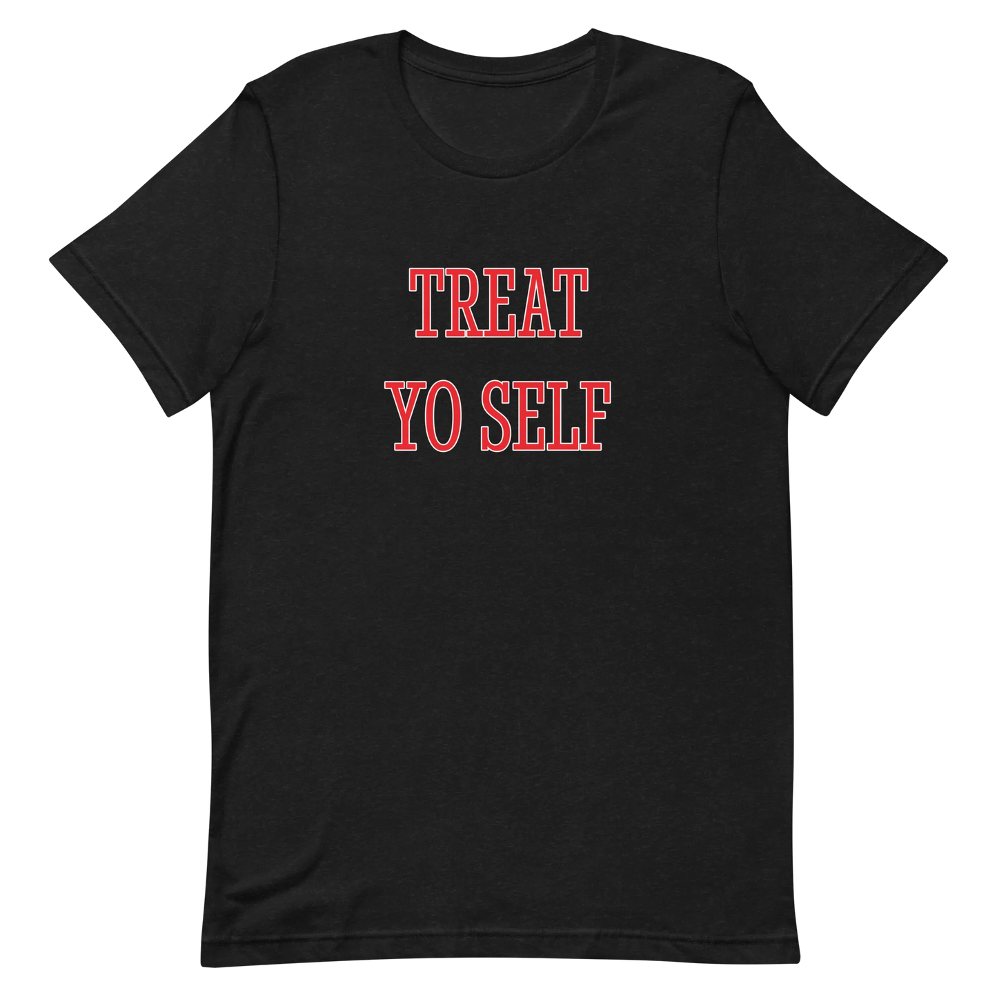 Treat Yo Self Tee in Black Heather flatlay