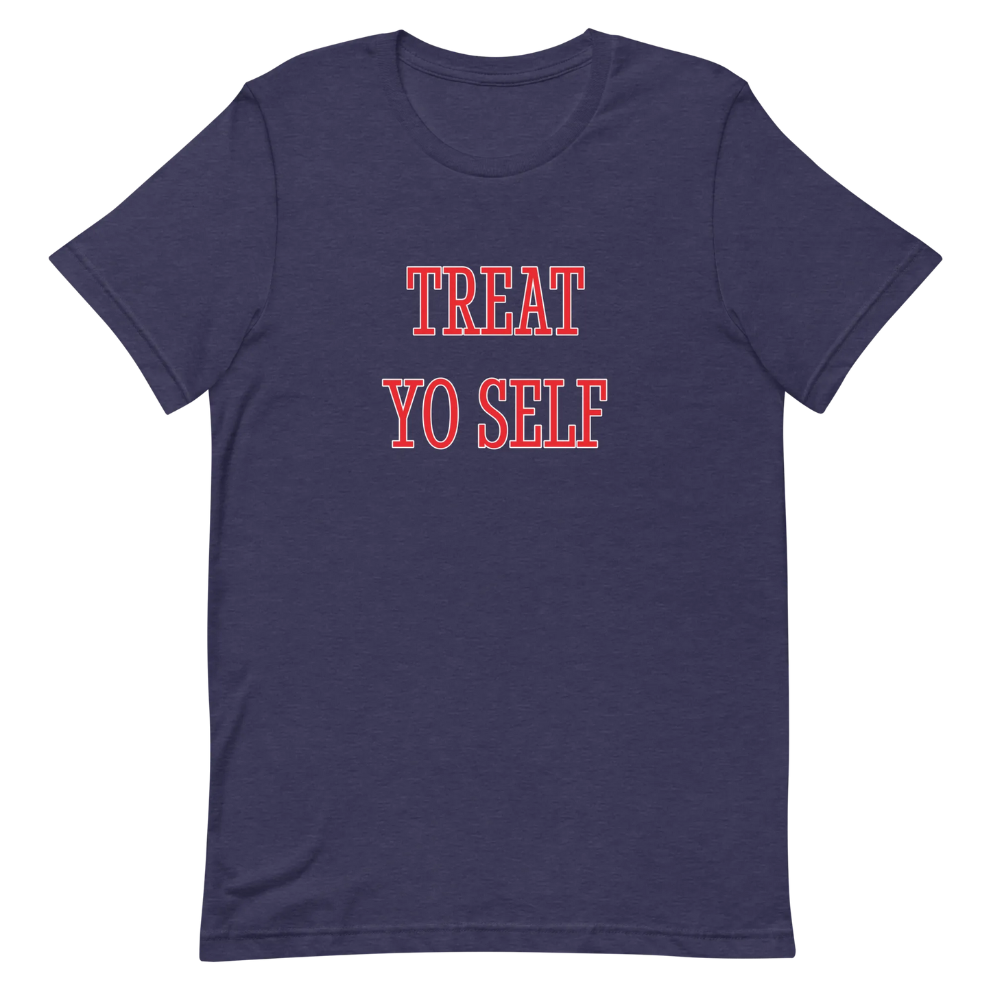 Treat Yo Self Tee in Heather Midnight Navy flatlay