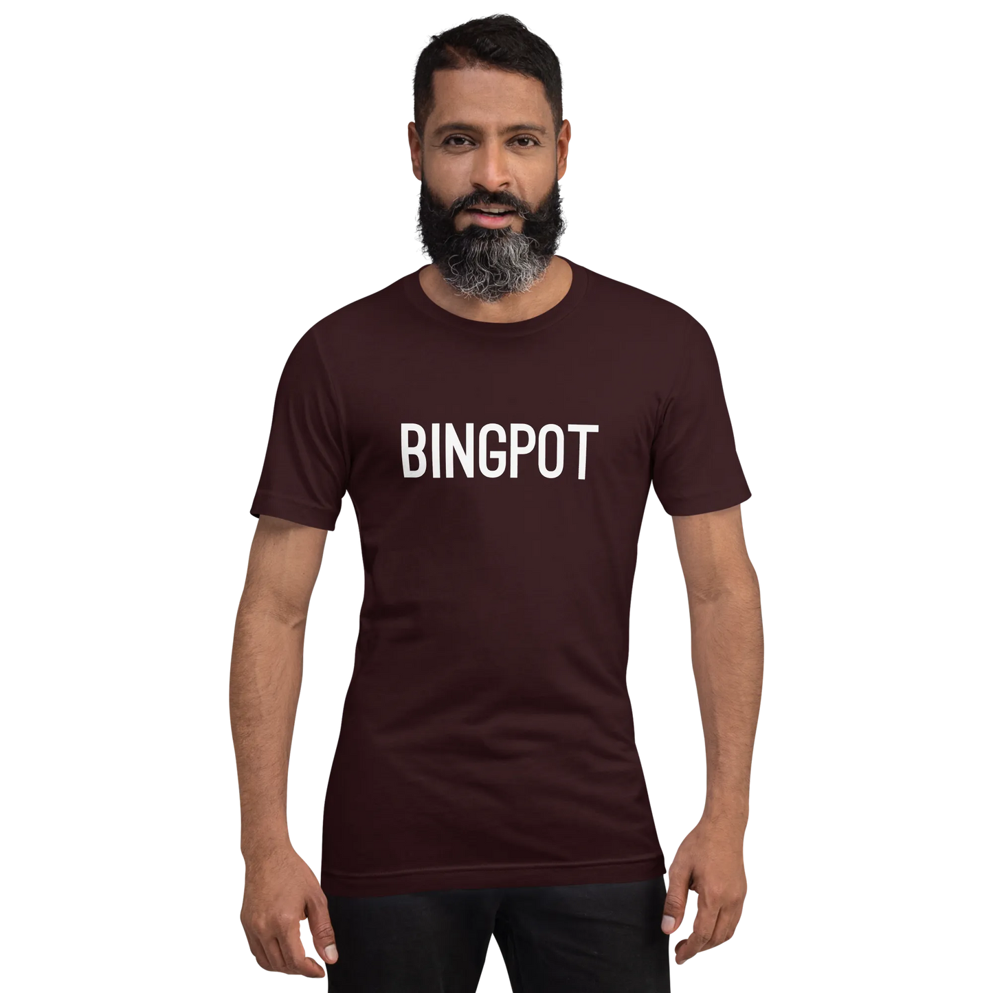 Brooklyn Nine-Nine Bingpot Tee in Oxblood Black on man