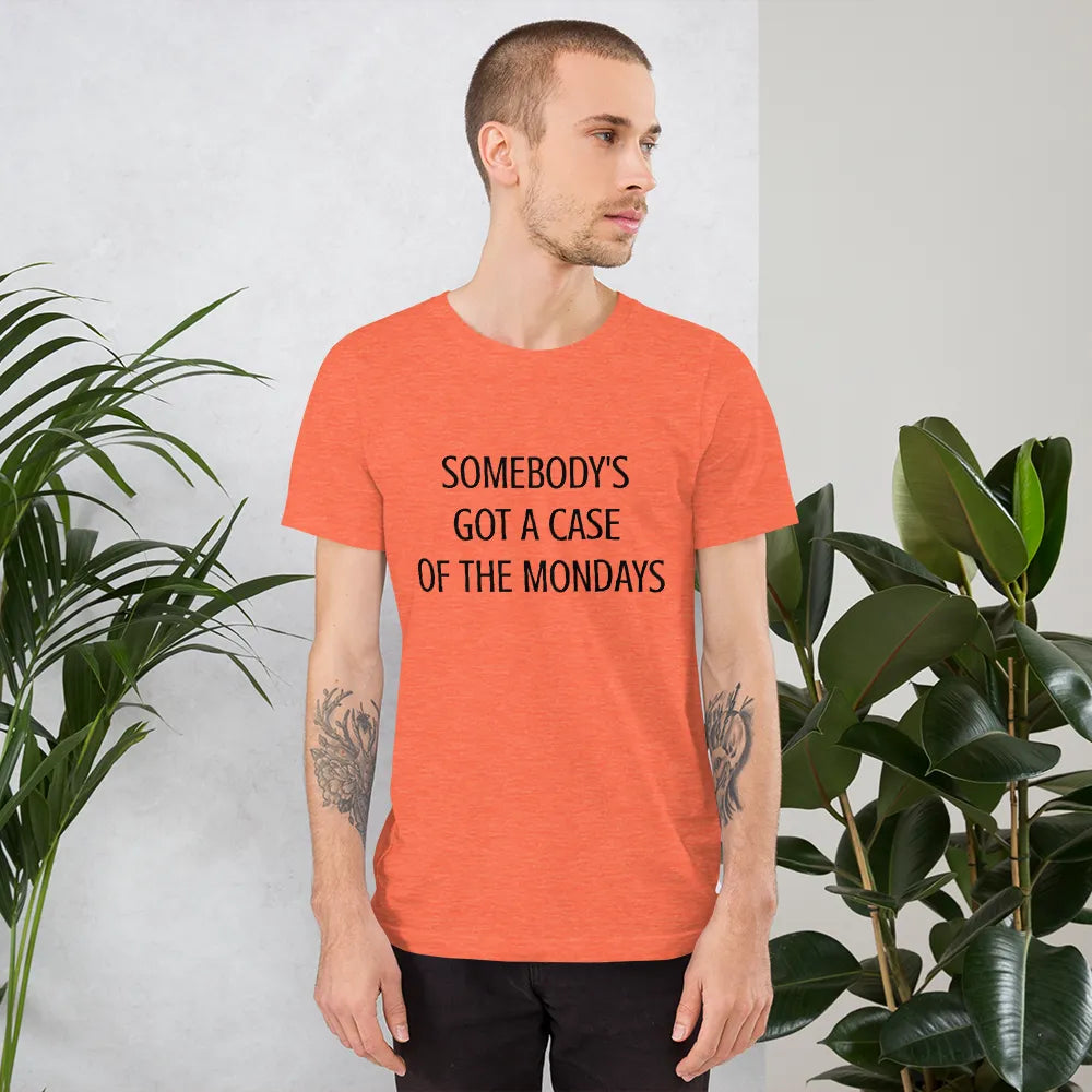 Somebody's Got a Case of the Mondays Tee in Heather Orange on man