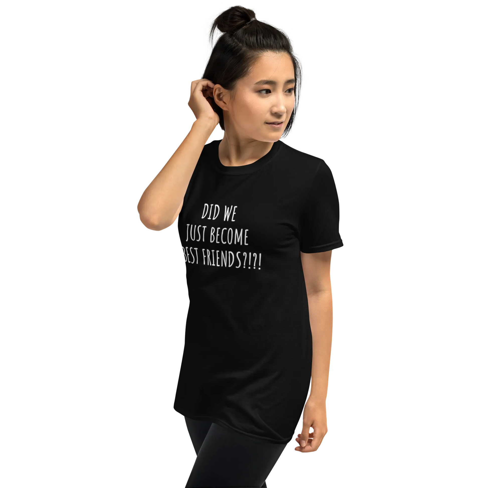 Did We Just Become Best Friends Tee in Black on woman left