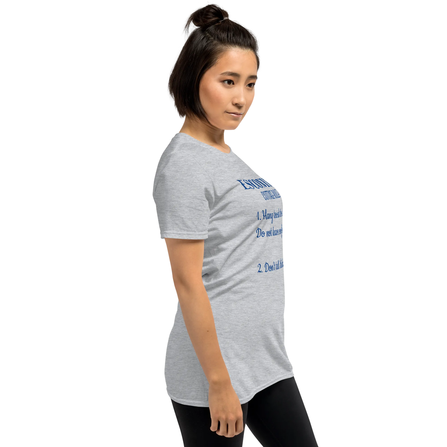ESCONDITE Cottage Rules Tee in Sport Grey on woman side