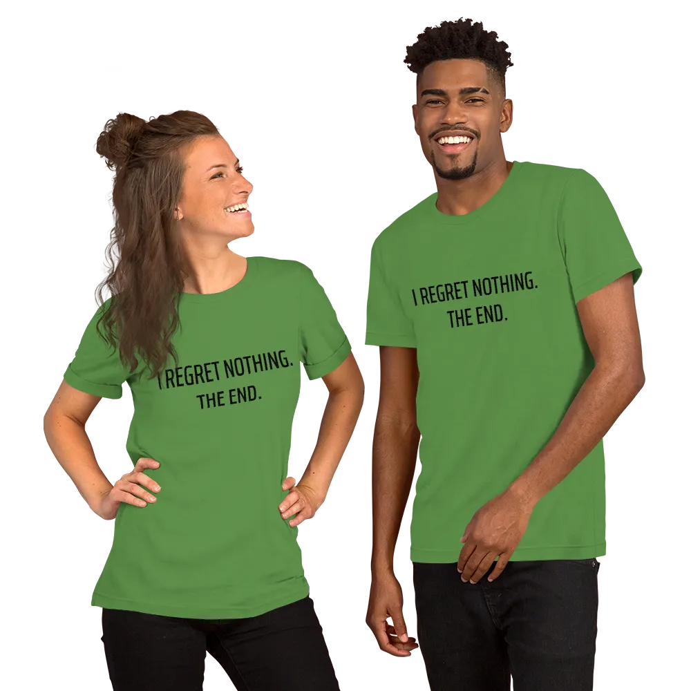 I Regret Nothing Tee in Leaf on couple