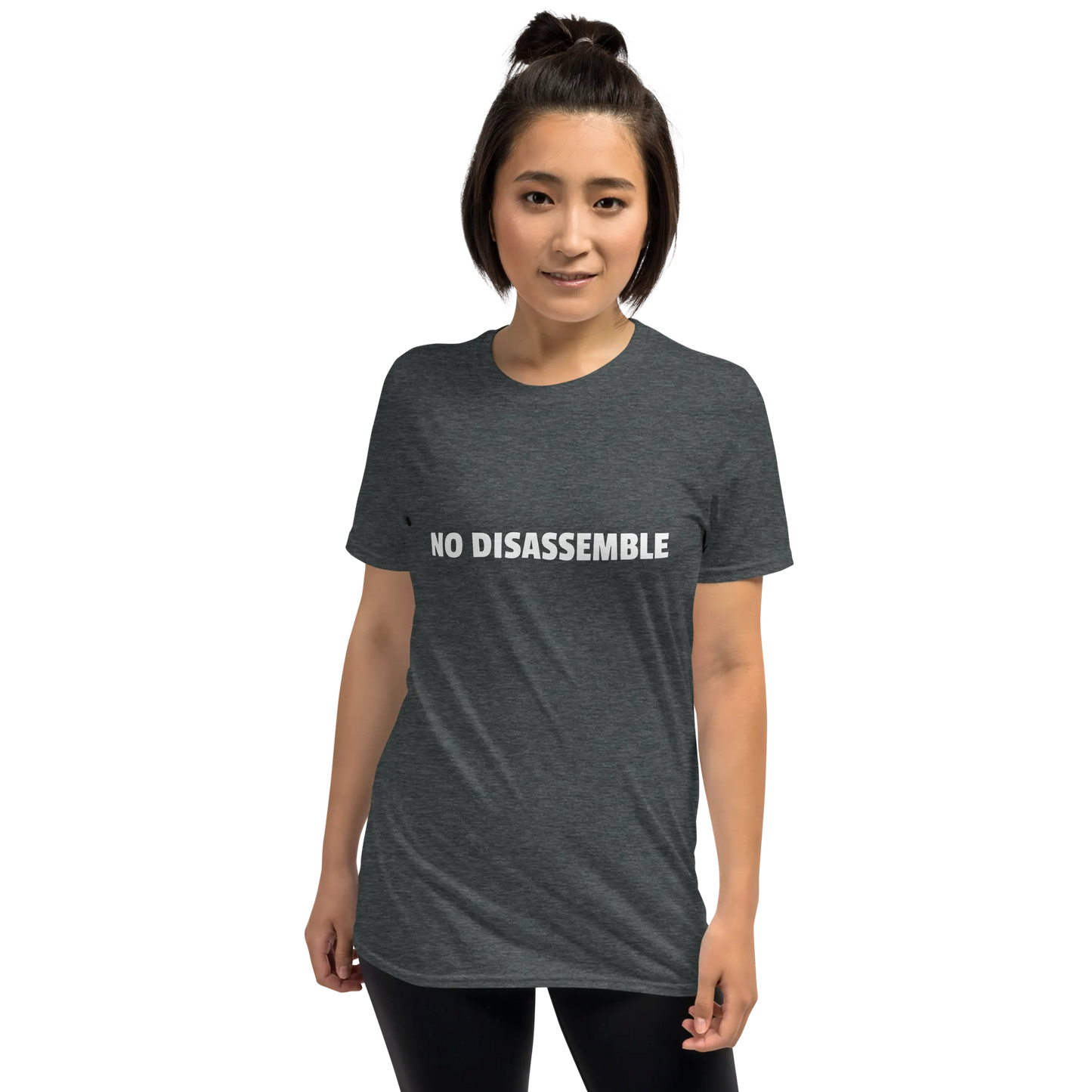 No Disassemble Tee in Dark Heather Grey on woman front