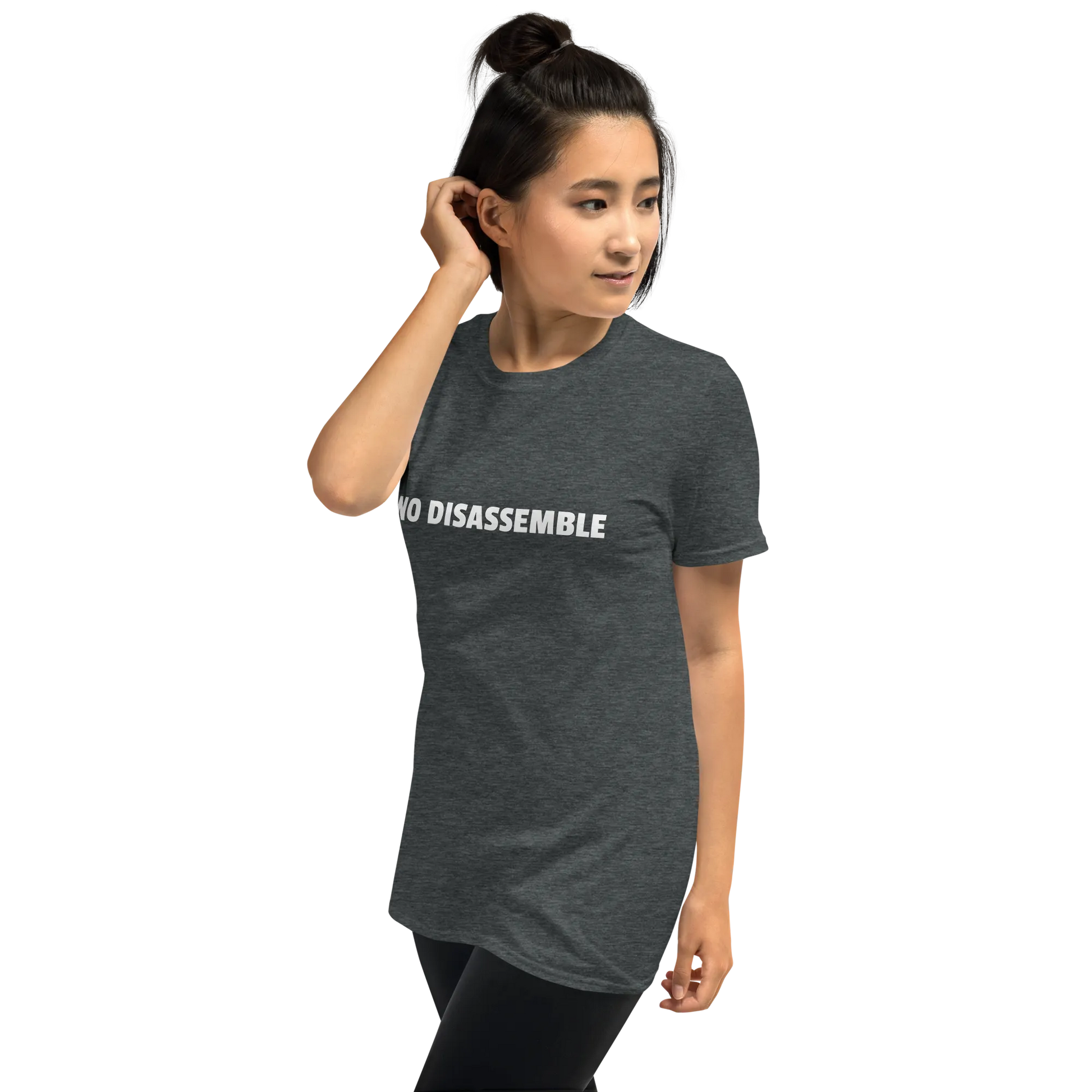 No Disassemble Tee in Dark Heather Grey on woman left