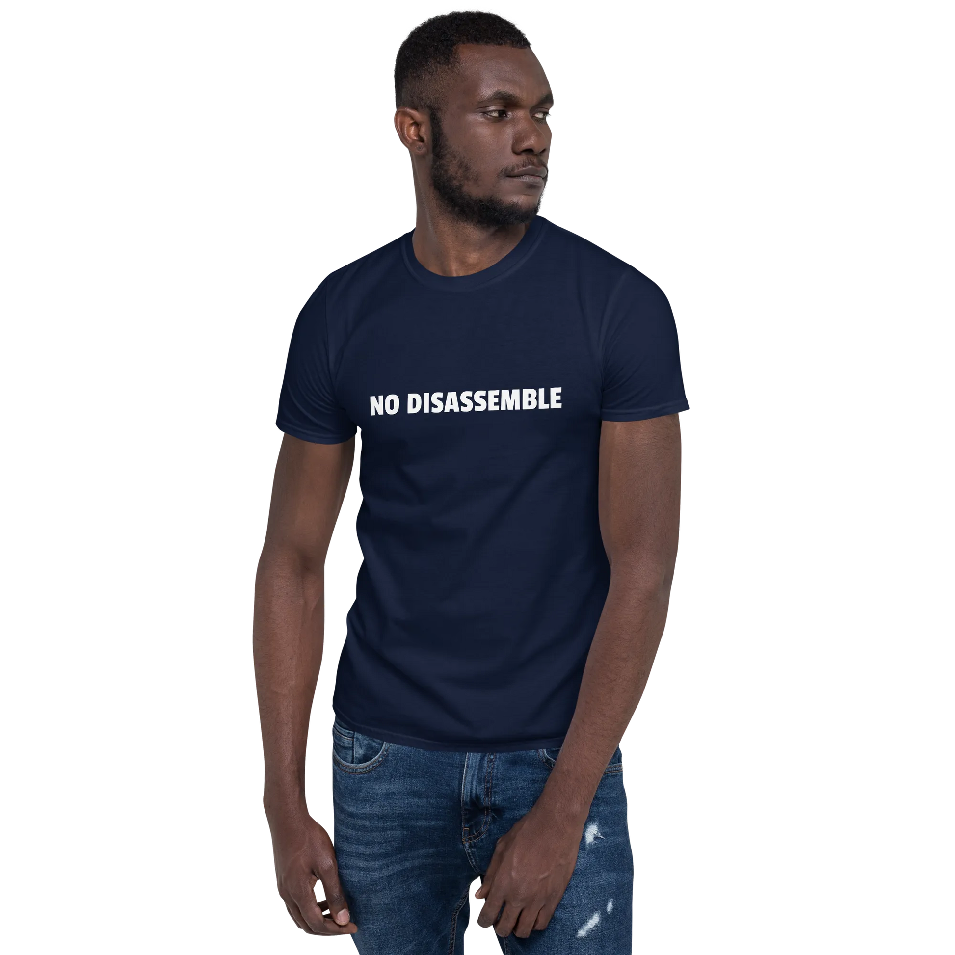 No Disassemble Tee in Navy on man right