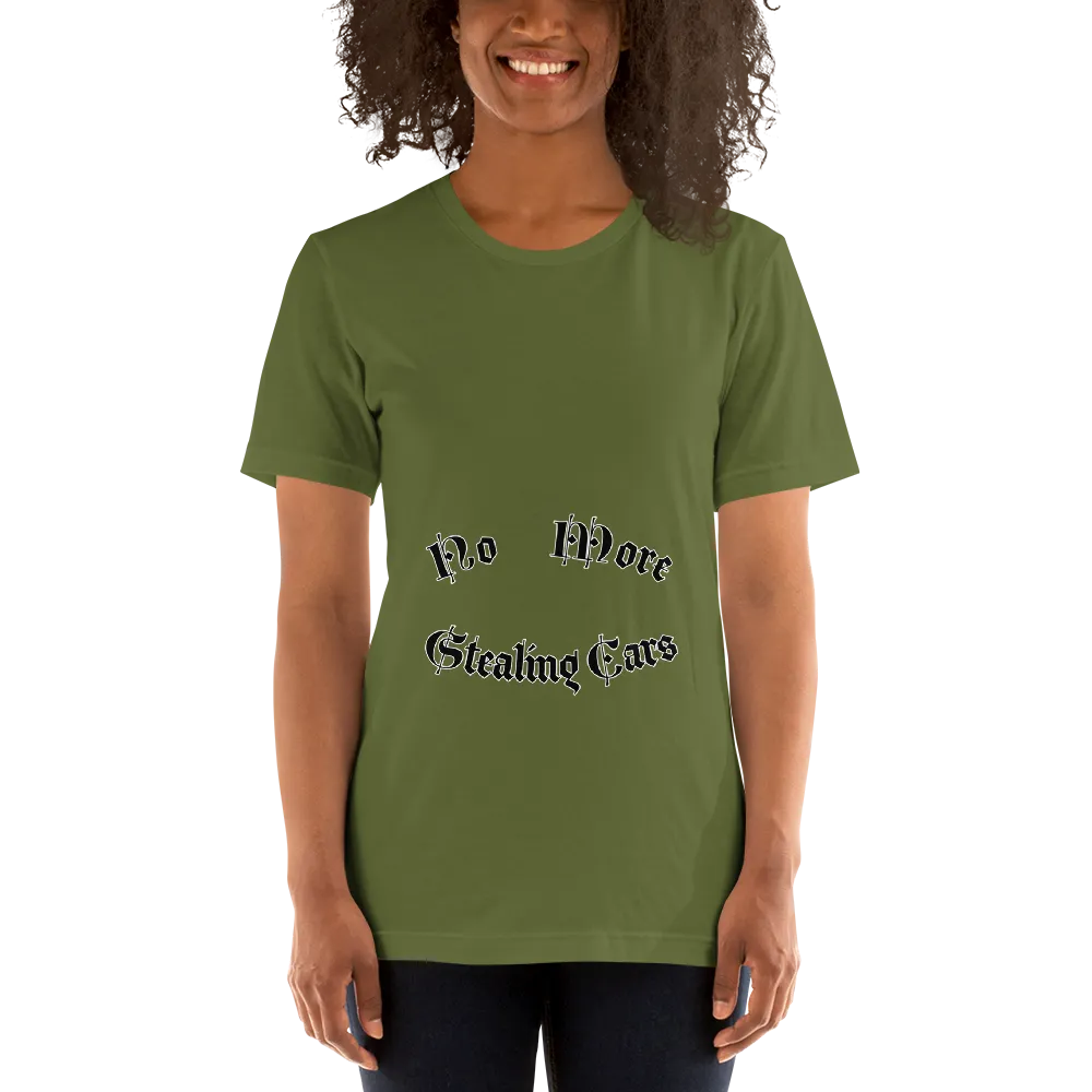 No More Stealing Cars Tee in Olive on woman