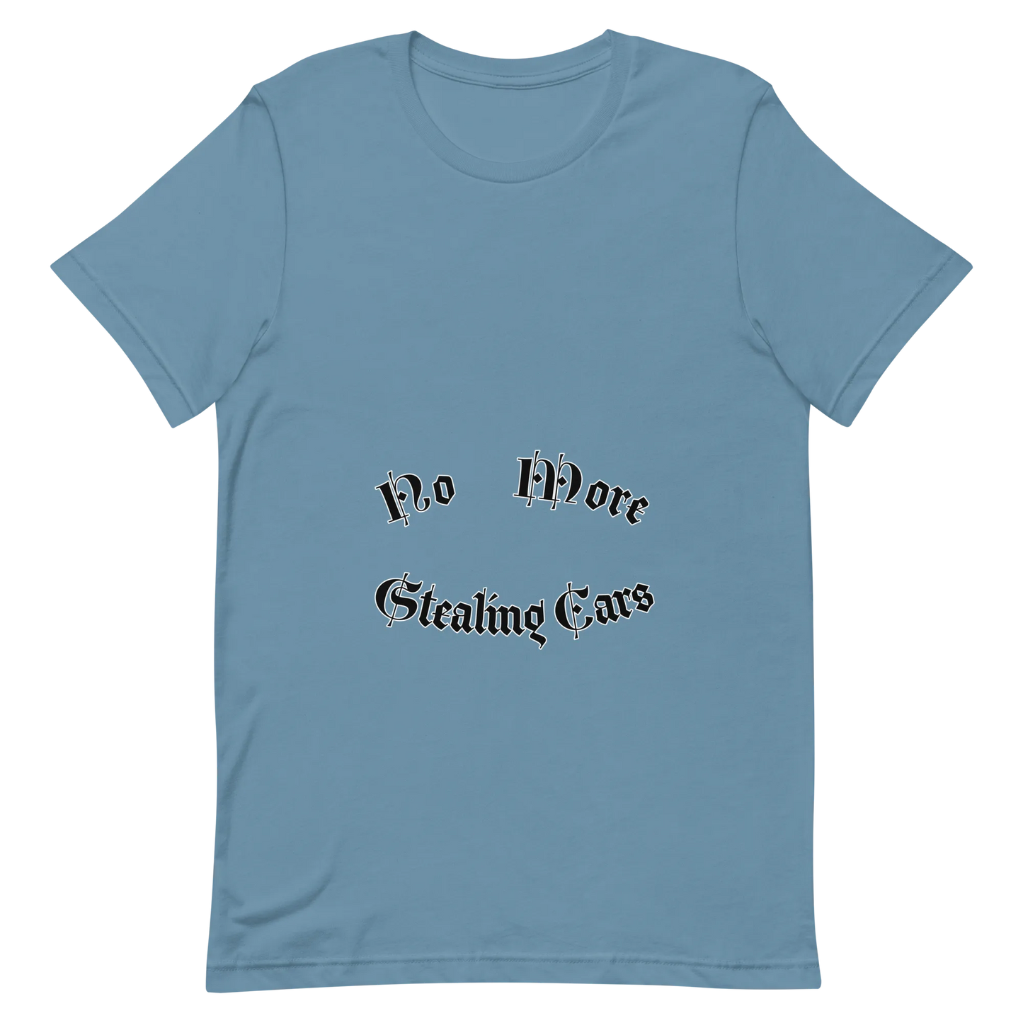 No More Stealing Cars Tee in Steel Blue flatlay