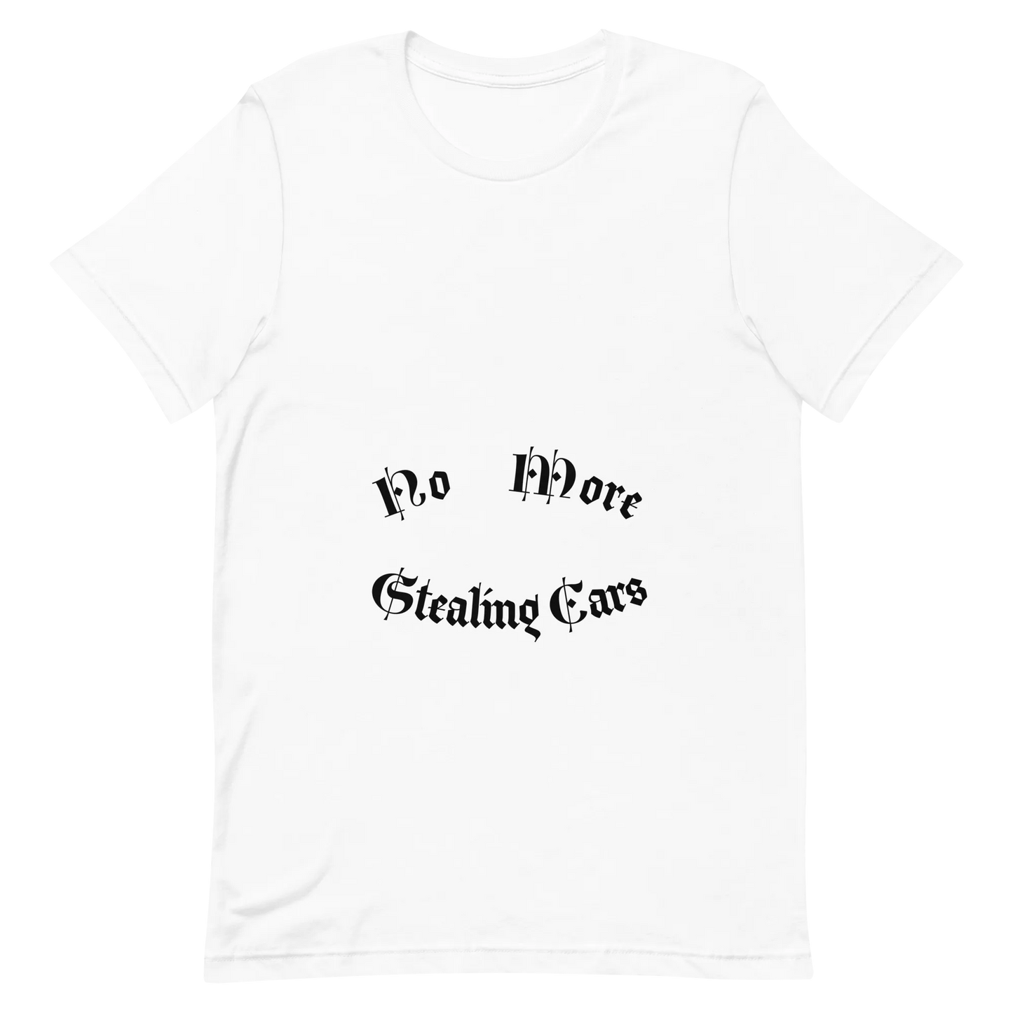 No More Stealing Cars Tee in White flatlay