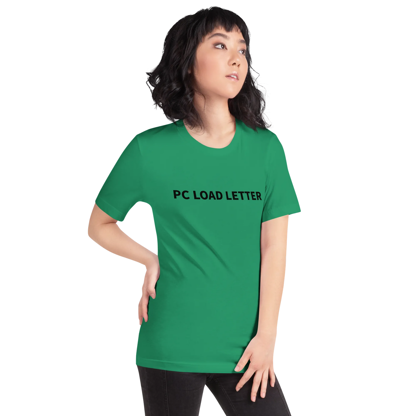 PC Load Letter Tee in Kelly on woman right