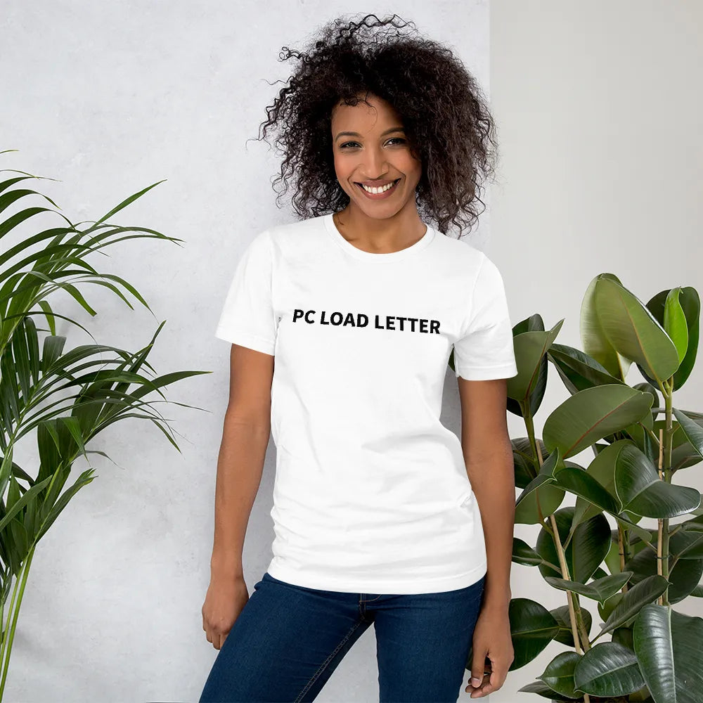 PC Load Letter Tee in White on woman