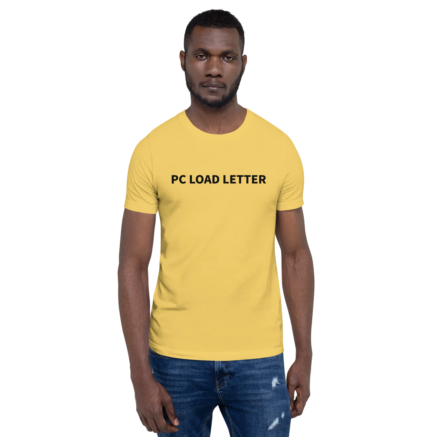 PC Load Letter Tee in Yellow on man