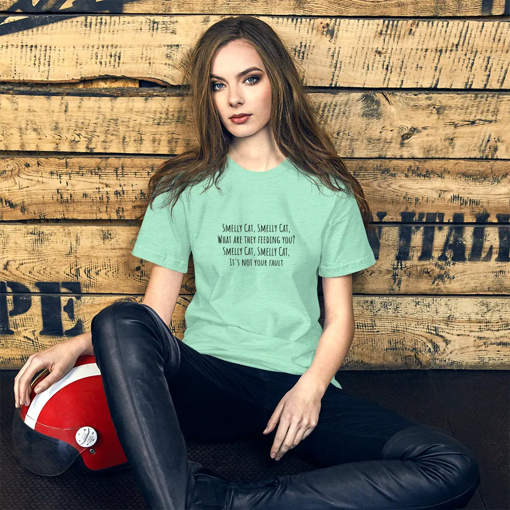 Smelly Cat Tee in Heather Mint on woman