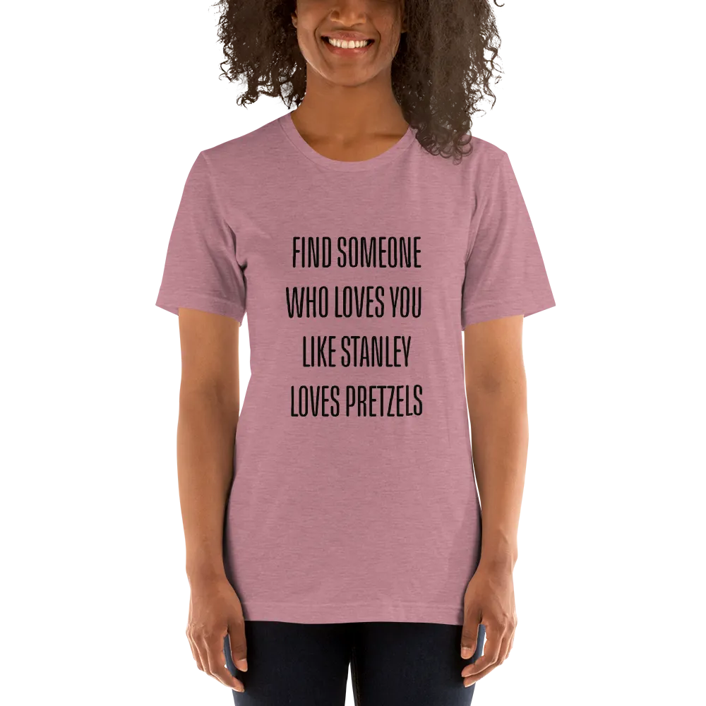 Stanley Loves Pretzels Tee in Heather Orchid on woman