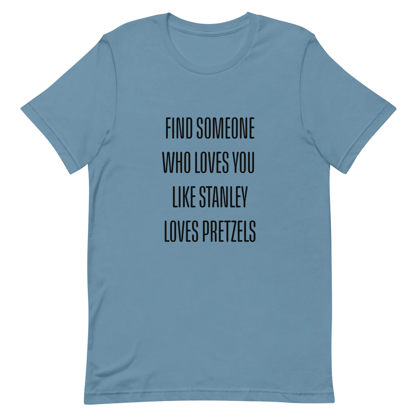 Stanley Loves Pretzels Tee in Steel Blue flatlay