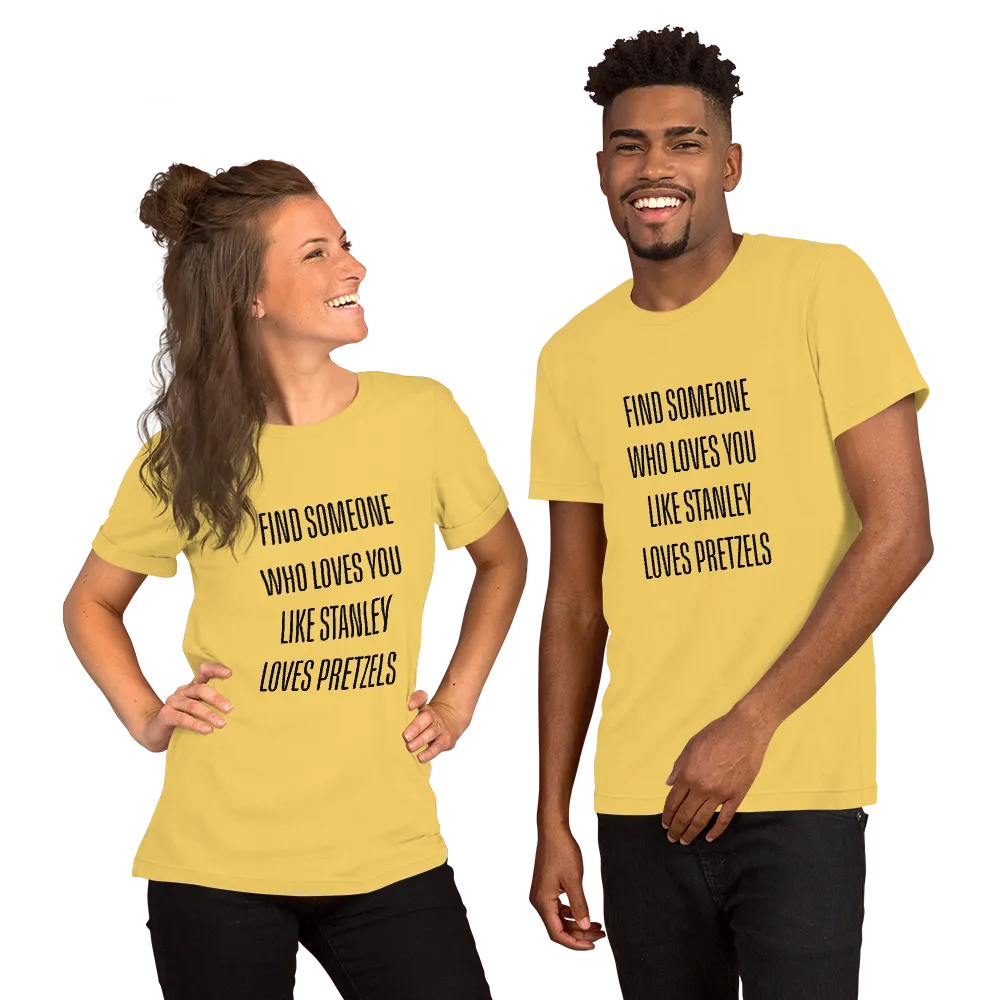 Stanley Loves Pretzels Tee in Yellow on couple