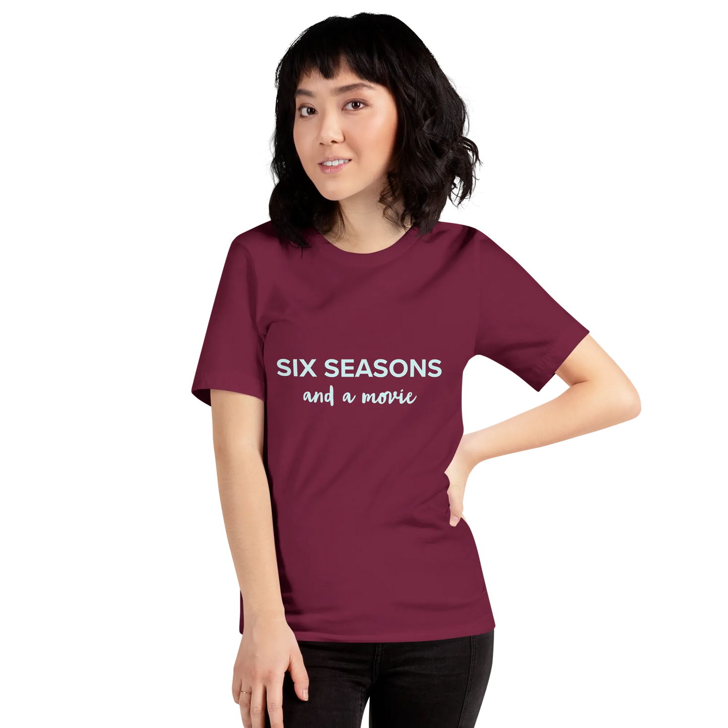 Six Seasons and a Movie Tee in Maroon on woman