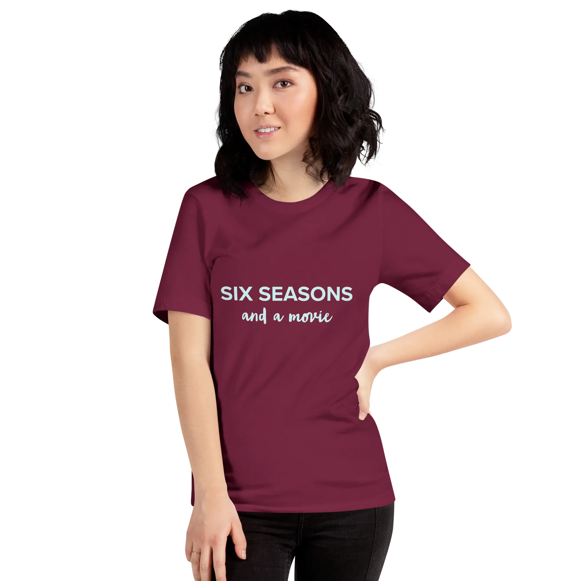 Six Seasons and a Movie Tee in Maroon on woman